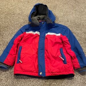 Boden Blue and Red winter jacket ski jacket hood red blue boys size 4-5